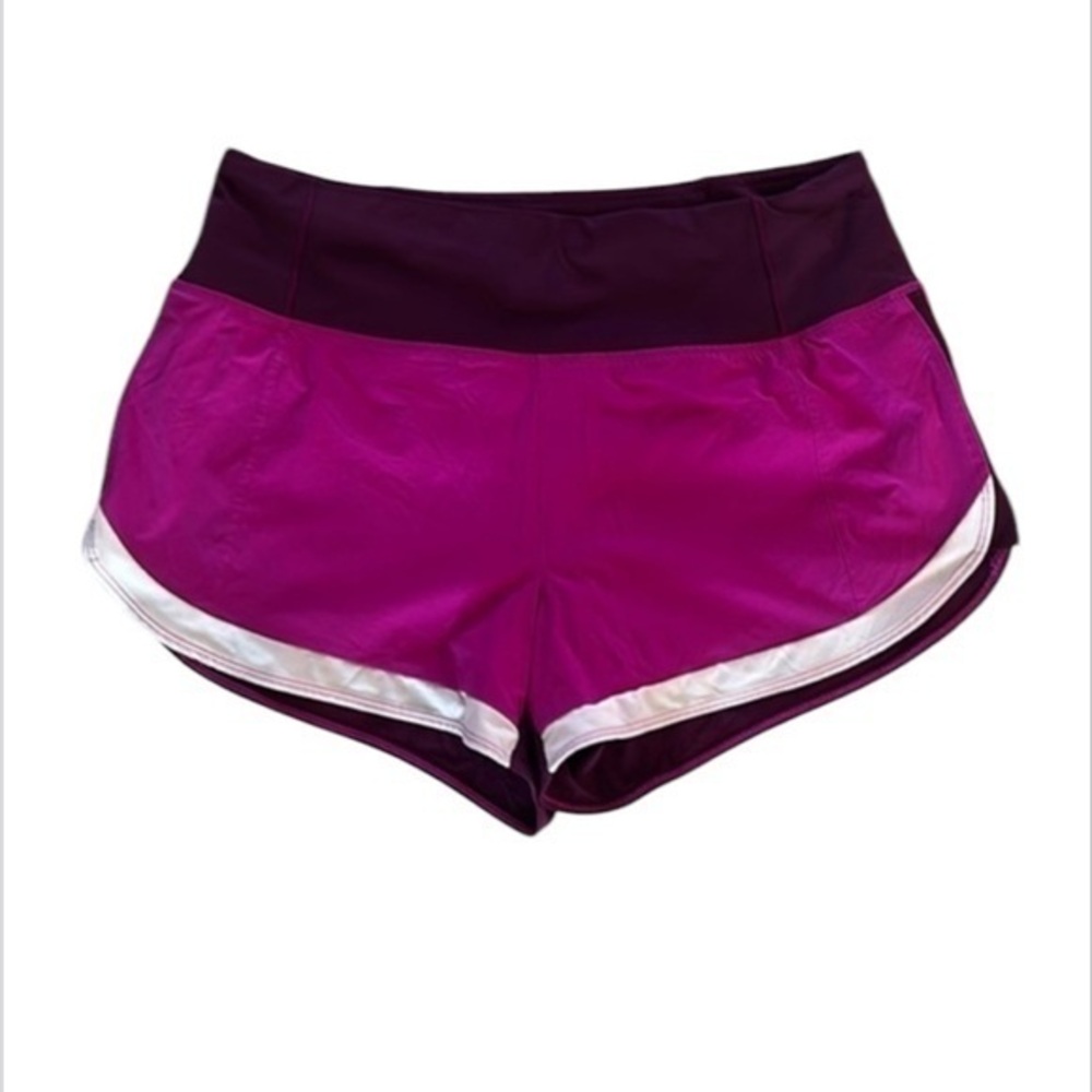 Athleta Running Free ColorBlock 3.5" Shorts Purple Zip Pocket size small